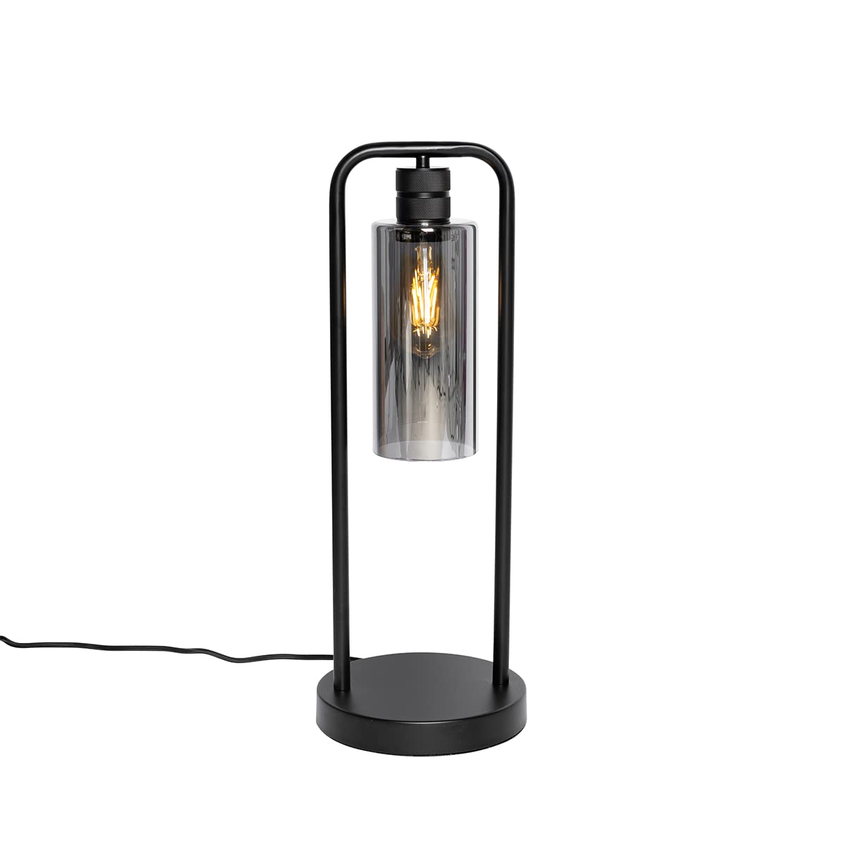 Qazqa Modern Tischleuchte mit Glas, Tischlampe - Stavelot - Schwarz mit Rauchglas, max. 40W, Geeignet für LED, 54cm, Ideal als Schlafzimmerlampe und Wohnzimmerlampe
