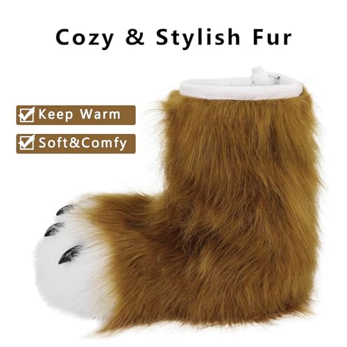 HAOAN Furry Animal Paw Slippers Fuzzy Boots Cat Fox Wolf Bear Claw Shoes Halloween Cosplay Costume Accessories4