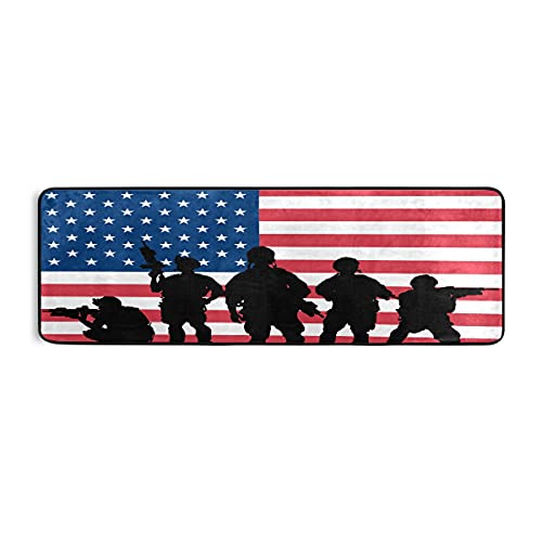 American Flag Military Soldiers Runner Rug Patriotic 4Th Of July Independent Labor Day Kitchen Laundry Rugs Bath Mats Doormat Non Slip Area Rug Soft Floor Door Mats Home Decor 72X24 Inch #TOP12