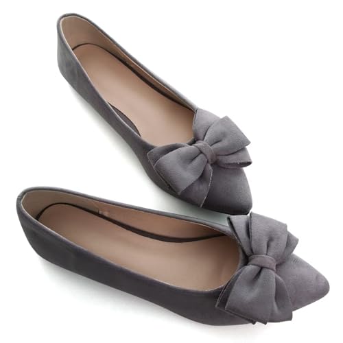 Image of SAILING LU Womens Bowknot Ballet Flats Pointy Toe Suede