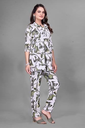Image of Women Crepe 3 /4 Sleeves V Neck Cord Set Featuring Floral Pattern Design 2 Piece Ethnic Wear Set