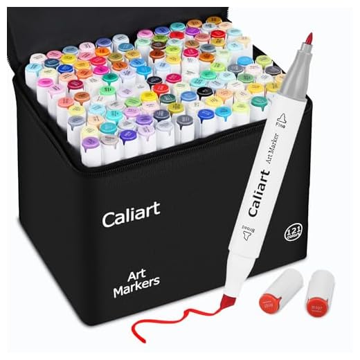 Caliart 121 Colors Artist Alcohol Markers Dual Tip Art Markers Twin Sketch Markers Pens Permanent Alcohol Based Markers with Case for Adult Kids Coloring Drawing Sketching Card Making Illustration
