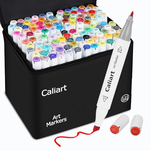 Image of Caliart 121 Colors Alcohol Markers Dual Tip Art Marker Set Chisel & Fine | Permanent Colored Pens with Case for Beginners Artists Adults Coloring Book Sketch Illustration Painting School Supplies Gift