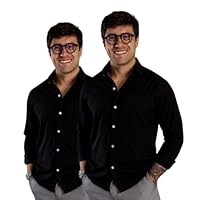 Kit 2 Camisas Sociais Masculinas, Manga Longa, Slim Fit, Tecido Premium, para Trabalho e Casual (BR, Alfa, GG, Regular, Preto e preto)