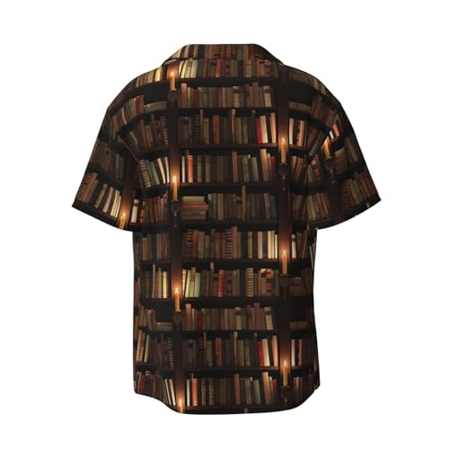 Book Room Library Print Men's Pocket Hawaiian Shirts â€“ Short Sleeve Casual Beachwear for Summer S-4XL2