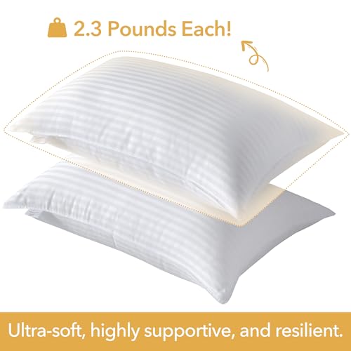 Oubonun Standard Size Pillows Set of 2 - Fluffy & Supportive Down Alternative Pillows with Zippered Cotton Cover - Breathable and Cool for All Sleeping Positions - Machine Washable - 20"x26"