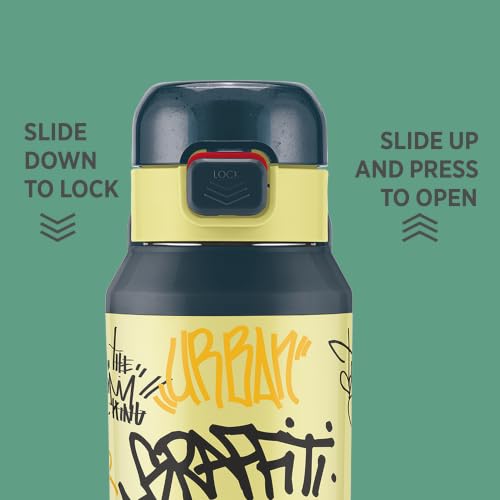 Image of Milton Steel Helio 900 Thermoware Water Bottle 600 ml with One Touch Safety Lock & Twin Lid Sip or Gulp, Long Hours Hot & Cold, Leak Proof, ISI Certified, PU Insulated, for Kids, School, Dark Grey
