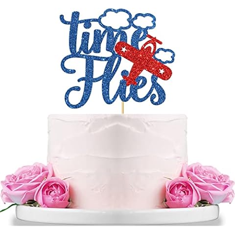 WeBenison Time Flies Cake Topper/Children 1st 2nd 3rd Birthday Party/Baby Shower/Aviator Adventure Themed Birthday Party Decorations Black Glitter Cover