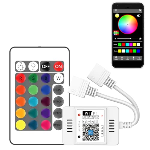 Cerioll Controller WIFI per Strisce LED RGB, RGB Controller LED Striscia Di Luce, Con Telecomandi Wireless Ir A 24 Tasti, 16 Milioni Di Colori, 12-24V (4 Foro Stenopeico)