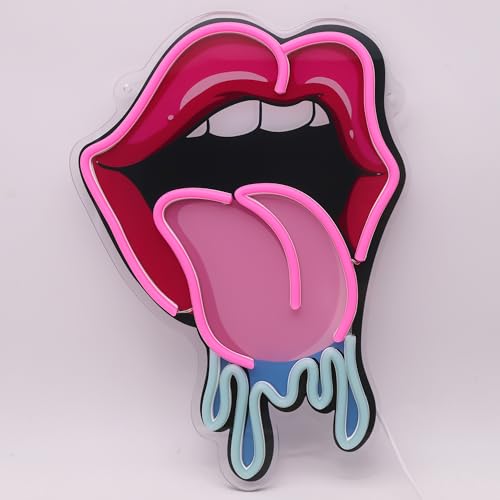 Image of Lips Tongue Neon Sign LED Neon Lights for Wall Decor, Party Decoration, Bar, Bedroom, Game Room, Man Cave, Aesthetic Neon Light Sign Gift for Friends, Couples, and Trendy Room Decor