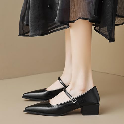 Womens Mary Jane Low Chunky Heel Adjustable Straps Fashion Pointed Toe Low Heel Pumps Comfortable Casual Dress Shoes3