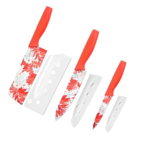 Image of La' Forte 3 Pcs Kitchen Knife Set with Protective Covers | Chef Knife, Utility Knife & Paring Knife | Printed Stainless Steel Blades with Ergonomic Grip | Cutting, Chopping & Slicing (Red)
