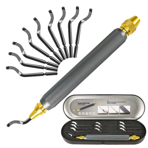 YESCOO Deburring Tool with 10 Extra High Speed Steel Swivel Blades,Deburring Tool 3D Printing Double Head Anti Skid Handle, Which Can be Rotated or Fixed 360 Degrees,for Metal, Resin, Copper, Plastic