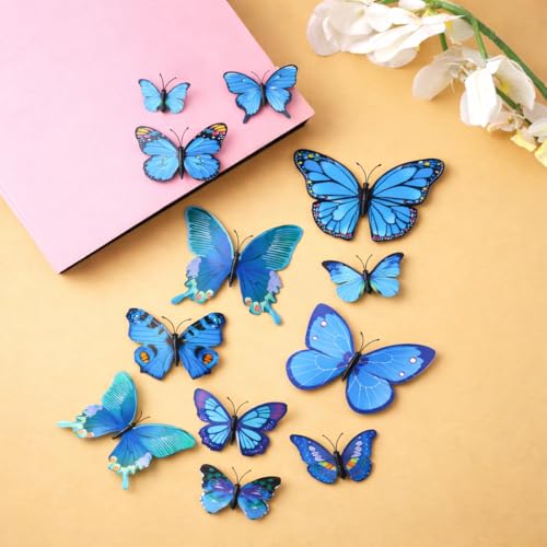 Image of CraftVatika 3D Butterfly Wall Stickers for Home Decor with Sticking Pads 12 Pieces | Blue DIY Butterfly Wall Decoration for Living Room Bedroom Kids Room Nursery | Home Decoration Ornament for Door
