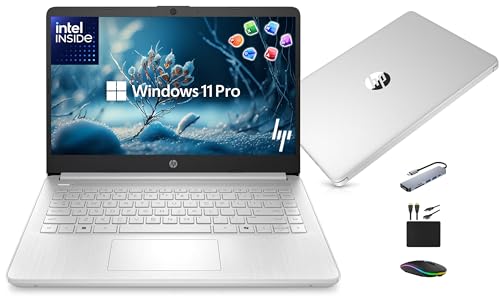 Image of HP 14 inch Laptop Ultra-Portable Computer 2026 Student Business, MS Office, Copilot AI, Intel 4-Core CPU, 4GB RAM, 628GB Storage (128GB UFS+500GB Ext), Long Battery, MaxsolAccessory, Win 11 Pro, Silver