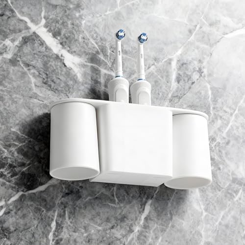 Ateweita Zahnbürstenhalter Ohne Bohren, Zahnputzbecherhalter Wand, Zahnputzbecher Magnetisch mit Halterung, Toothbrush Holder Without Drilling für Badezimmer Organizer (1, Weiß, 25.6 * 10.5cm) 1