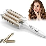 Rizador de pelo, Rizador de 3 Tubos de cerámica de calentamiento rápido turmalina varita rizadora, Rizador de pelo con 180℃-210℃ temperatura ajustable, para Rizar y Ondas un Efecto Ondulado (25mm)
