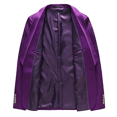 UNINUKOO Mens 3 Piece Suit Jacquard Floral Shawl Lapel Fancy Suits for Men Wedding Party Prom Tuxedo Suit Set US Size 38 Purple3