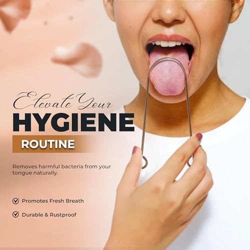 Image of Tongue Scraper for Adults by HOKIN (Copper 2Pcs Oral Care Pack), Copper Tongue Cleaners Reduce Bad Breath, 100% Copper Tough Scrapers Men and Women Hygiene Product
