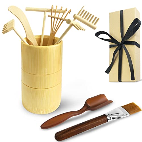 Artcome Mini Table Zen Sand Garden Rake Tool Set - with Rakes Sand Brush Spoon Bamboo Tube Tabletop Meditation Sand Zen Garden Tools, Zen Garden Accessory and Parents' Meditation Gifts