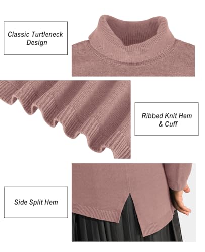 Image of CARCOS Plus Size Sweaters for Women Solid Turtleneck Sweater Long Sleeve Pullover Tops Casual Split Hem Knit Shirts