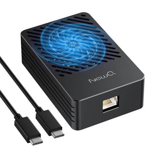 NEWQ Upgraded 10GbE Ethernet Adapter, Thunderbolt 3/4/5, Built-in 113°F Self-Starting Temperature Controlled Fan, Includes Cable, High-Speed RJ45 Network Connections for Mac and Windows
