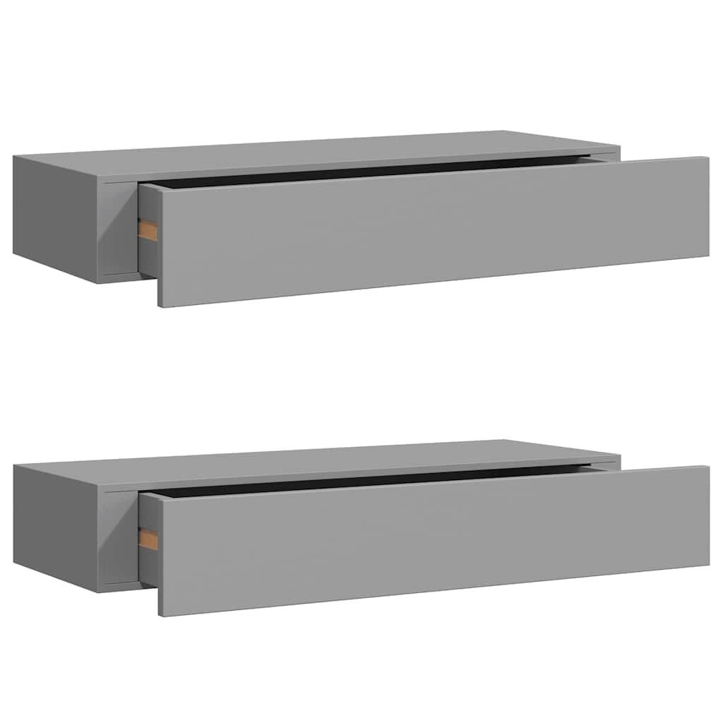 vidaXL 2x Wall-mounted Drawer Shelves Home Living Room Bedroom Furniture Shelving Ledges Floating Cabinet Wall Display Storage Shelf MDF Grey — image 1