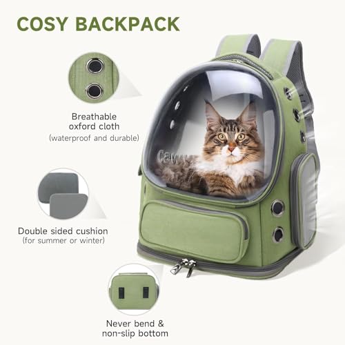 Image of Cat Backpack Carrier Expandable Pet Carrier Backpack for Small Medium Cats Fit Up to 18 Lbs, Foldable Puppy Backpack Carrier for Travel, Hiking (Green, 11L x 16.5W x 13.4H)