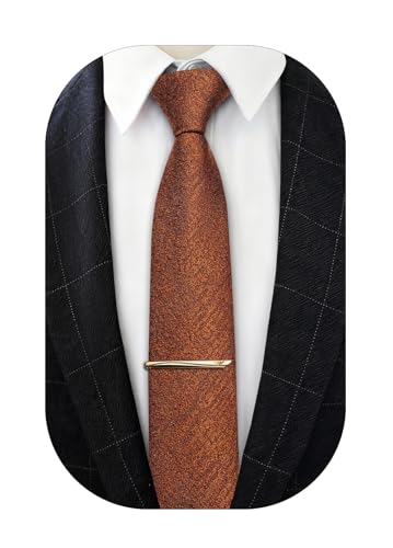 Image of Barry.Wang Skinny Ties for Men Cashmere Wool Blend Necktie with Tie Clip | Tie and Tie Clip Set, Cashmere Wool Blend, Textured Woven Stripe, 2.76 x 63 Inches, Extra Long Slim, Wedding Work Winter
