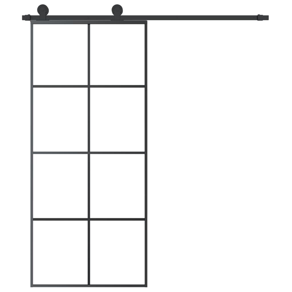 Aluminiowe drzwi przesuwne 90 x 205 cm szkło ESG | Matowe wzornictwo, delikatne uderzenie, łącznie z okuciem, oszczędność miejsca