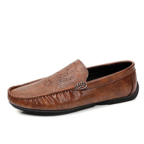 Mens Loafers Shoe Lightweight Moccasins Shoes Leather Slip Resistant Flat Heel Anti-Slip Fashion Walking Slip-on