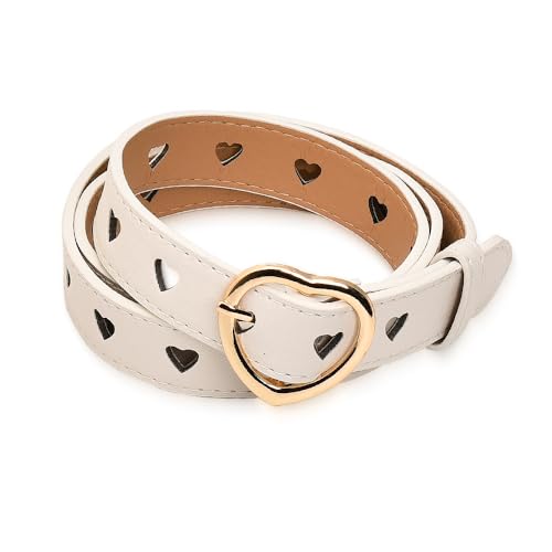 yaozeio Womens Leather Belts for Ladies Non Perforated Waistband Waist Accessory Love Buckle and Love hollow Belt