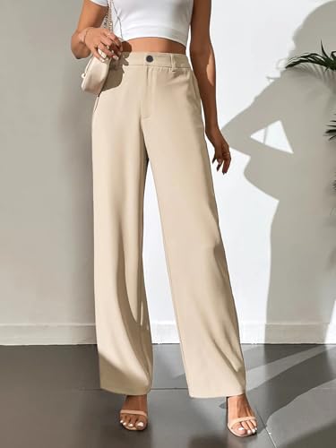 Image of Toochki Trousers for Woman Pants Women's Formal Office Korean | Beige Track Pant | Straight | Cotton Spandex Stretchable Trouser | High-Waisted Bottom Wear | Pack of 2 Combo