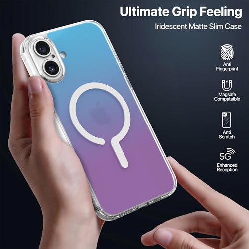 Image of eller sante Eternity Magpro Back Cover Case for iPhone 16 Plus Scratch Resistant Acrylic Camera Lens TPU Shockproof Support Mag-Safe Wireless Charging- Blue & Purple
