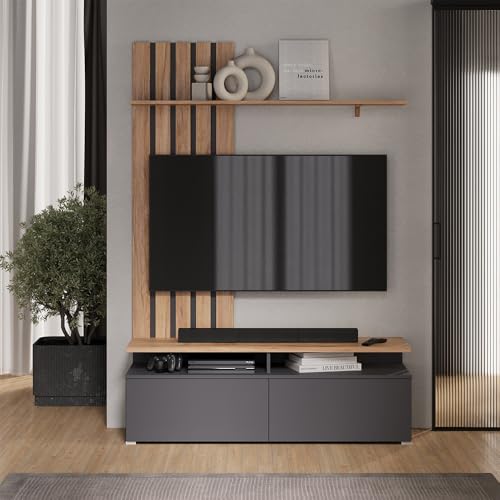 Vicco Wohnwand Harro, Goldkraft Eiche/Anthrazit, – Bild 4