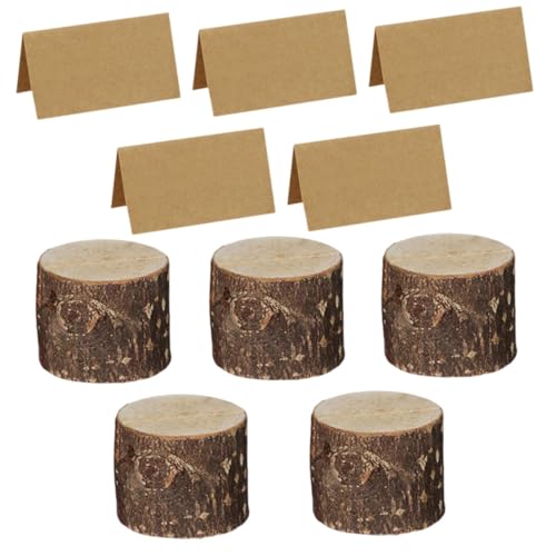 OUNONA 5 セット木製切り株メモホルダー 独特な天然木質スタンド 卓上カードクリップ 結婚式札 ホテルレストラン用ナンバーカード立て