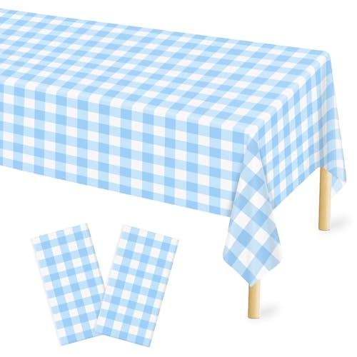 Image of Mulbozy 2 Pcs Blue Gingham Tablecloth 54x108in, Blue Checkered Table Cloth