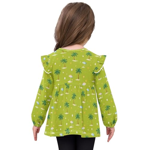 Palm Trees Parasols Girls Shirts Cotton Long Sleeve Ruffle Toddler Tee Tops4