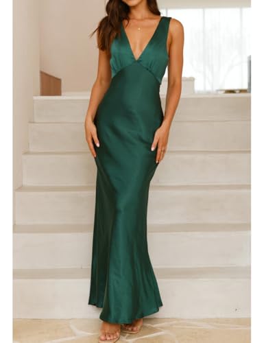 Summer Satin Formal V Neck Backless Sleeveless Maxi Dress for Women 2025 Elegant Evening Cocktail Wedding Guest Long Dresses4
