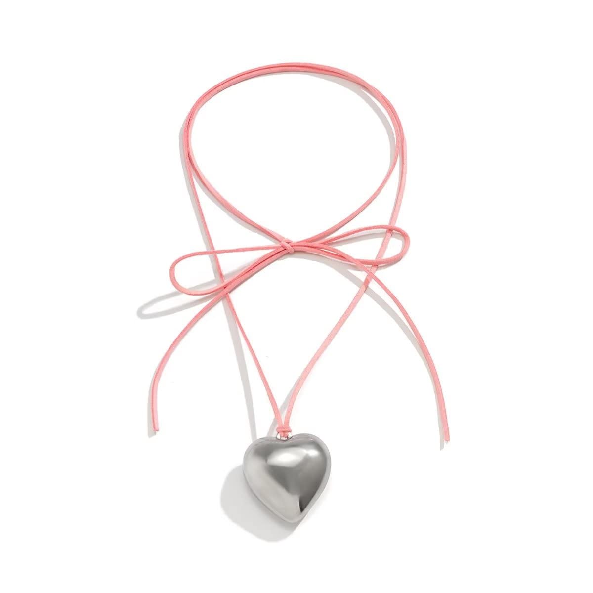 Azusa SunChunky Puffy Heart Choker Necklace for Women Girls Big Heart Pendant Necklace Adjustable Velvet Chain Heart Necklaces Trendy Statement Jewelry Gift