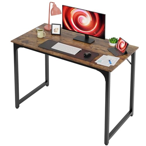 Image of BestOffice Sturdy Desk Computer Desk Home Office Desk Small Desk Multi-Function Writing Table Student Art Modren Simple Style PC Wood and Metal Desk Workstation (39 inch, Vintage)