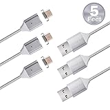 Digital Ant Gen3 Magnetic Charging and Data Sync Cable, Magnetic USB Cable, Compatible for Android Devices with Micro-USB (Silver 3Pack, 5ft)