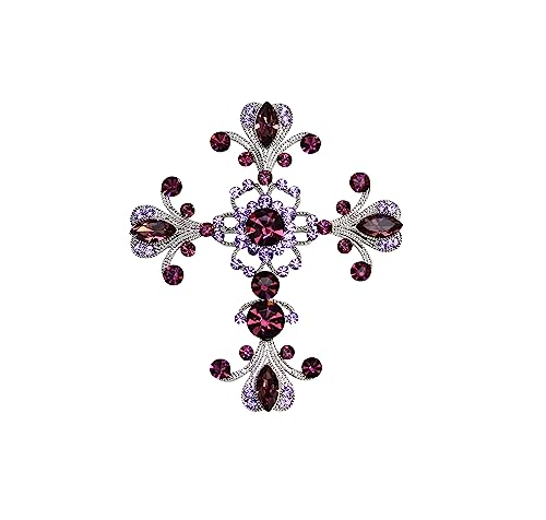 Image of Faship Purple Rhinestone Crystal Cross Crucifix Pin Brooch Pendant Easter Religious Catholic - Purple