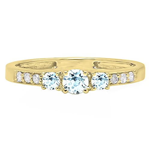 Dazzlingrock Collection Round Gemstone and White Diamond Womens Three Stone Engagement Ring, Available in 10K Solid Yellow Gold2