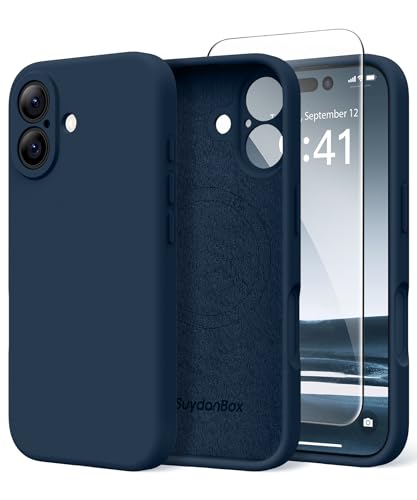 Image of Magnetic for iPhone 16 Case, Compatible with MagSafe, [Screen Protector + Full Camera Protection], Silicone Shockproof Anti-Scratch Protective Phone Case for iPhone 16 6.1 inch, Cobalt Blue