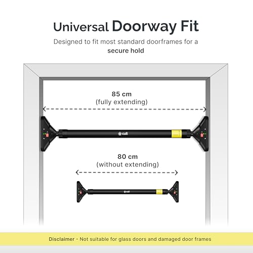 Image of Cult Adjustable Pull-Up Bar for Home for Kids and Adults | 200 kg Weight Capacity | Heavy-Duty Steel Wall Mounted & Doorway Bar | Anti-Skid Grip Multi-Grip Pull-Up Bar for Home Workout | No-Drill Installation for Pull Ups, Chin Ups & Core Training | Size - 72-110 cm