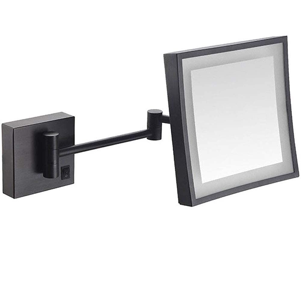 Bathroom Mirror Shaving Mirrors Make Up Wall Mounted LED Illuminated Mirror 3X Magnification Extendable for Hotel Vanity Single Side Square UK Plug(Black Bronze)