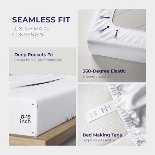 Image of THREAD SPREAD Luxury King Size Sheets Set - 2000 Series 100% Egyptian Cotton Cooling Sheets King Size (4 PC, White), Silky Soft, Cooling, Sateen Weave, 17 inch Extra Deep Pocket Hotel Bedding Set
