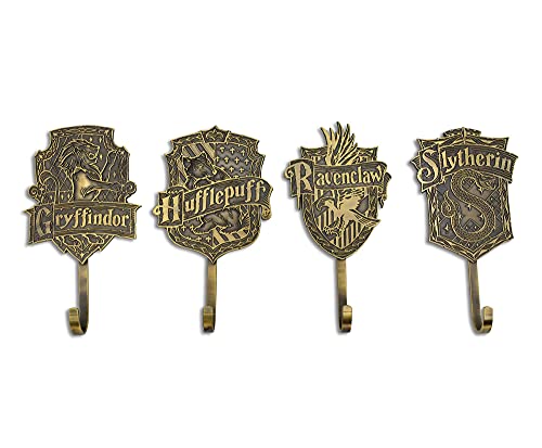 Image of Harry Potter Gold Hogwarts Houses Wall Hooks Storage Rack Organizer, Set of 4 | Freestanding Hat And Coat Rack Wall Mount, Home Decor Room Essentials | Official Wizarding World Gifts And Collectibles