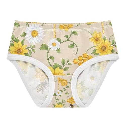 Toddler Briefs, Yellow White Flowers Cotton Underwear Girls, 2–8 Years